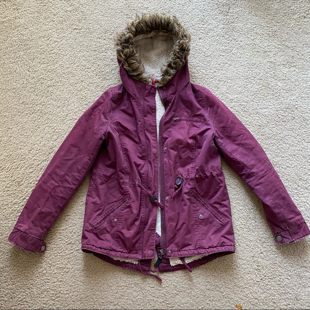 H&M Burgundy Hooded Faux Fur Lined Parka